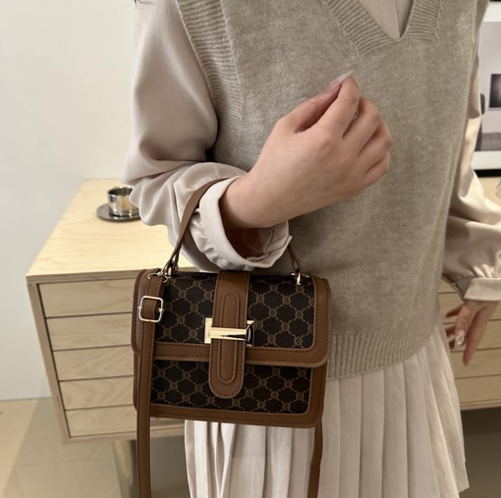 A new personalized, fashionable and simple single-shoulder bag，Designer Monogram Crossbody Handbag, Brown Leather Trim4