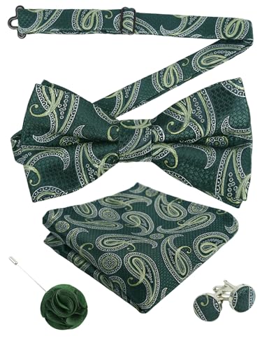 Image of Alizeal Mens 4pcs Vintage Paisley Bow Tie Set | Pre-tied Pocket Square Cufflinks Boutonniere for Wedding Everyday Use