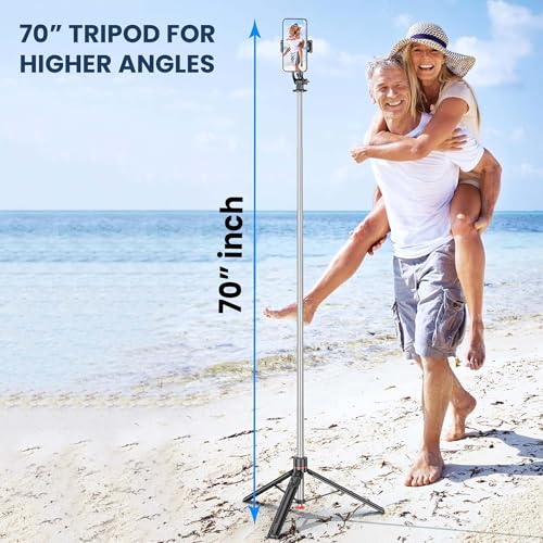 Image of Kratos K16 70 inch / 180 CM Long Selfie Stick, Pop Up Auto Open Tripod 360 Rotatable, Long Extendable Bluetooth Mobile Tripod with 1 /4 inch Screw for Mobile Phone Camera Gopro Vlogging YouTube Travel
