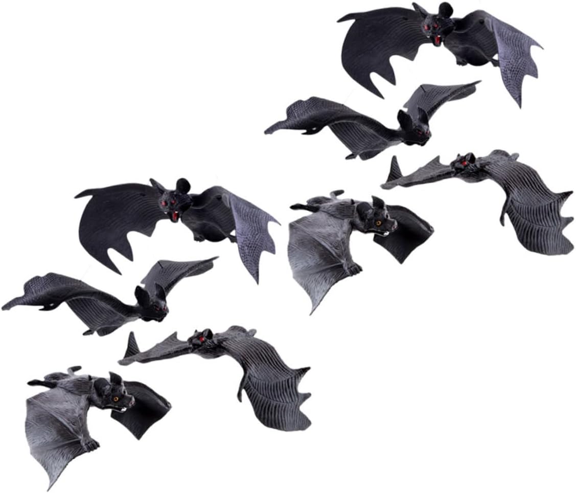 8pcs Halloween Hanging Bat Decorations Realistic Simulation Flying Bat Ornaments Thickened and Regular Sizes Fake Wall and Porch Decor for Indoor Outdoor Party