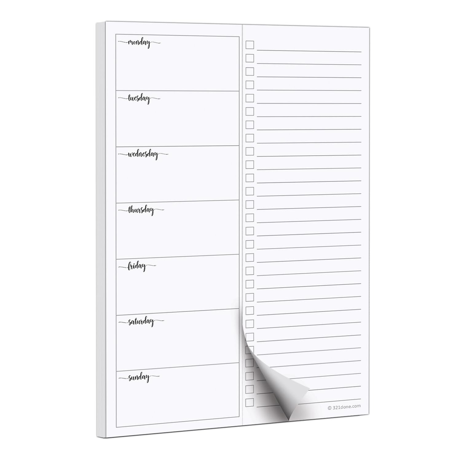 321done weekly plan with checklist notepad  50 sheets 55x85 small  made in usa - two column minimalist to-do planning memo pad simple planner schedule inserts monday start