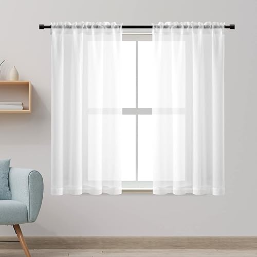 XTMYI 2 paneles de cortinas cortas, 48 pulgadas de largo, con bolsillo para barra, cortinas pequeñas transparentes para cocina, baño, dormitorio,
