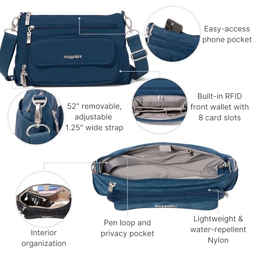 Image of Baggallini Original Everyday 11x7.5 Crossbody Bags Rfid Protected Lightweight Nylon Zippered Travel Purse