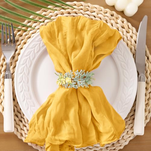 Socomi Gold Yellow Cheesecloth Napkins Summer Cheese Cloths Gauze Set of 24 Boho Washable Dinner Table Napkins for Wedding Party Baby Shower Birthday Party Decor