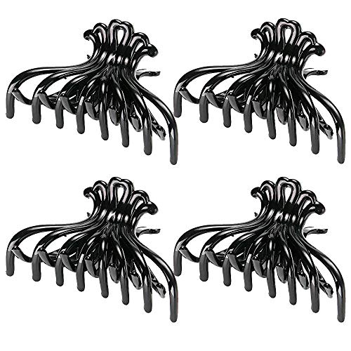 LONEEDY 4 Pack Black Large Plastic Octopus Jaw Clips For Thick Hair, Non-slip Hair Claw Clip for Women and Girls
