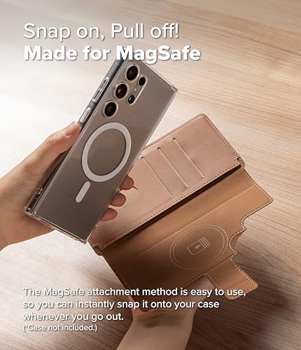 Image of Ringke Folio Wallet Magnetic for Samsung Galaxy S25 Ultra [Compatible with MagSafe Case] Detachable Slim PU Leather Grip Card Holder Wallet Flip Cover for Flat Back Magnetic Case - Brown