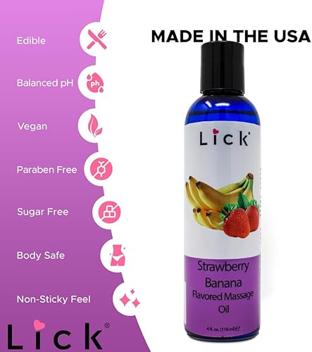 Miniatura 7 de Aceite de masaje con sabor a fresas y plátano con vitamina E, aceite de masaje corporal comestible vegano para mujeres y hombres con aceite de