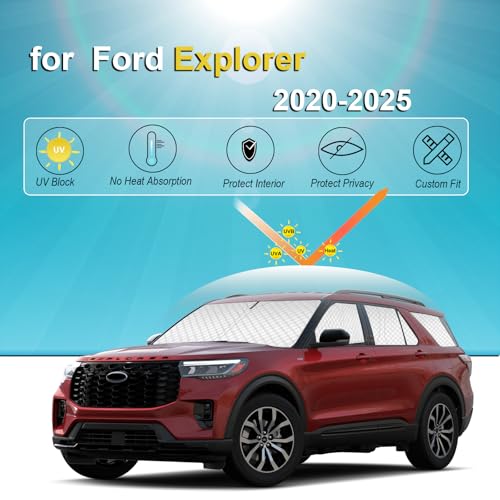 Image of KMF 7 Pack Car Window Sun Shade for Ford Explorer 2020-2022 2023, Upgrade Thicken Full Side /Rear Windshield Foldable Sun Visor for Camping /Baby UV Block and Privacy Protect