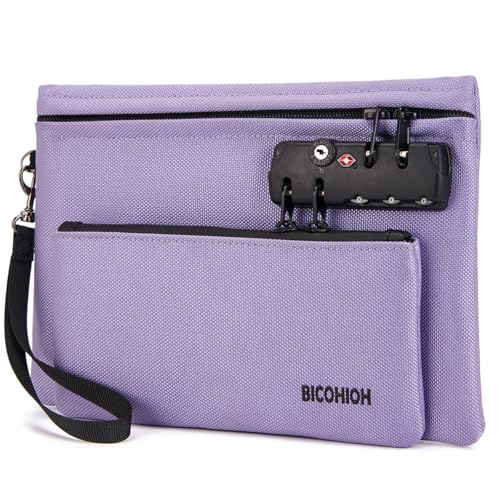 Money Bag with Lock Double layer Cash Bag Notary Supplies Valuable Storage Bag Lock Bag travel safe (Purple)