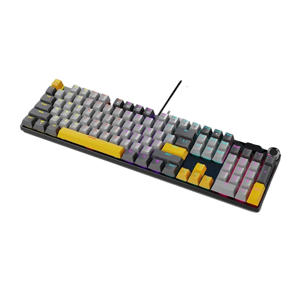 Tastiera meccanica NK104 con keycap a doppia iniezione, 104 interruttori sostituibili a caldo, retroilluminazione ibrida a LED, compatibile con PC portatile (grigio, giallo-rosso)