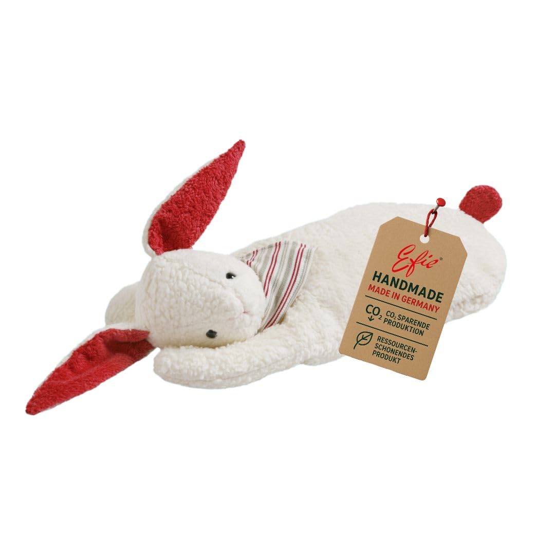 Efie Kirschkern-Bio-Wärmekissen Hase mit Halstuch, Bio-Baumwolle (kbA), Kopf mit Schafwolle (kbT), herausnehmbares Inlett, Klettverschluss, Made in Germany