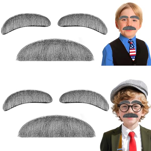 2 Pack Old Man Mustache and Eyebrow Grandpa Custome Fake Beard Accessories for 100th Day of School Supplies Halloween Cosplay Grey