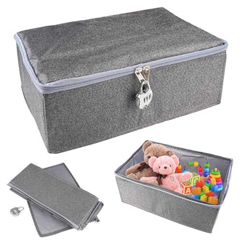 Kiste zum Abschließen 30x20x14 cm, Kiste mit Schloss, Faltbare...