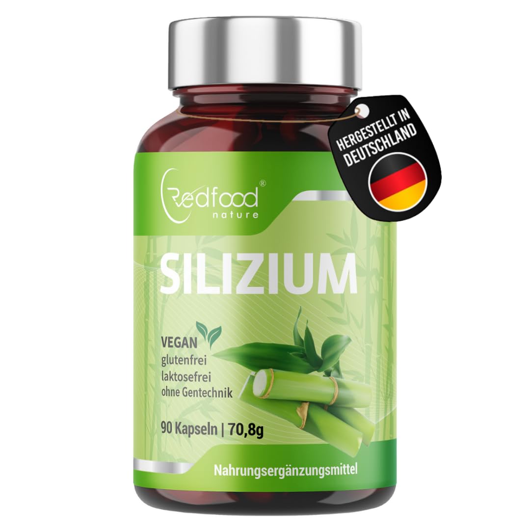 Redfood® Silizium Kapseln hochdosiert - 90 Kapseln für 3 Monate - 667mg - organisches Silica hochdosiert aus Bambusextrakt pro Kapsel - Ohne Zusätze, in Deutschland produziert Vegan