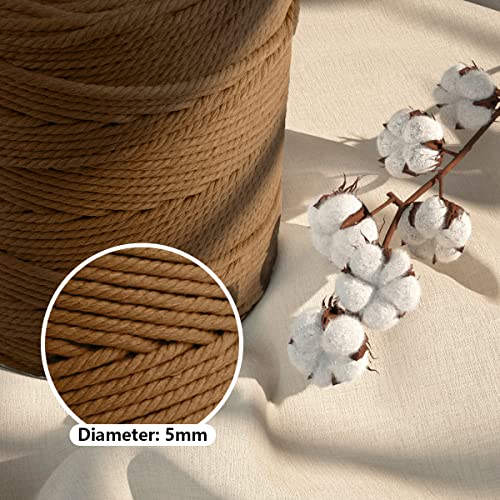 Image of ZUEXT Macrame Cord, Caramel, 5mm x 328yds Cotton String Macrame Yarn