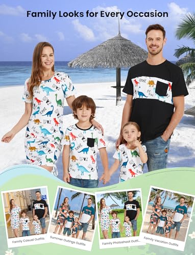 Image of PATPAT Matching Family Outfits Mommy and Me Summer Outfits Short Sleeve Bodycon Dresses and T-Shirts