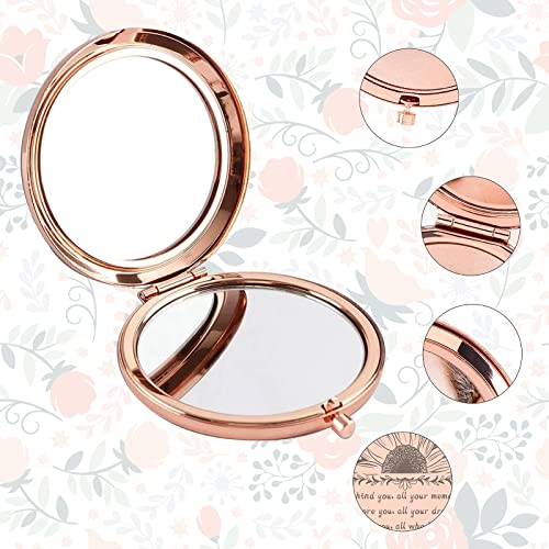 CREATCABIN Metal Compact Pocket Mirror Sunflower Magnifying Two-Sided Folding Makeup Mirror 2.6inch Travel Portable Behind You All Your Memories Gifts for Women mum Sister Daughter Rose Gold - Image 3