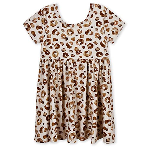 Gerber Baby Girls Toddler Buttery Soft Short Sleeve Twirl Dress with Viscose Made from Eucalyptus, Leopard, 3T