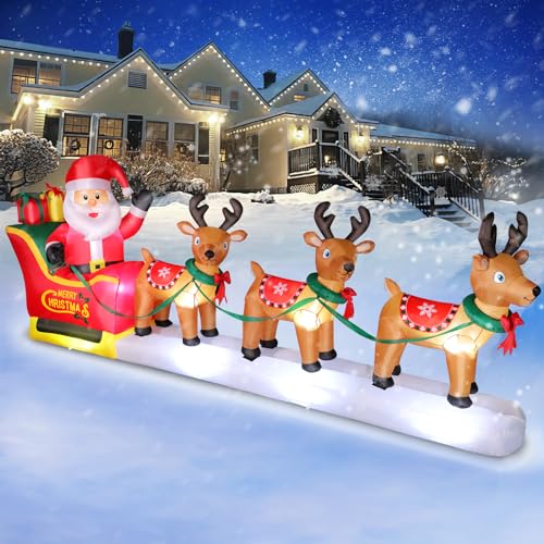 3.66M Gonfiabile Babbo Natale e Renna Slitta con LED, XXL...