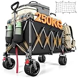YEAUPE PRO Chariot Pliable 260L 250KG, Chariot de Plage Tout Terrain Léger 13KG, Roues Large 17cm, Multifonction pour Jardin, Courses, Plage, Pique Nique & Activités Extérieures