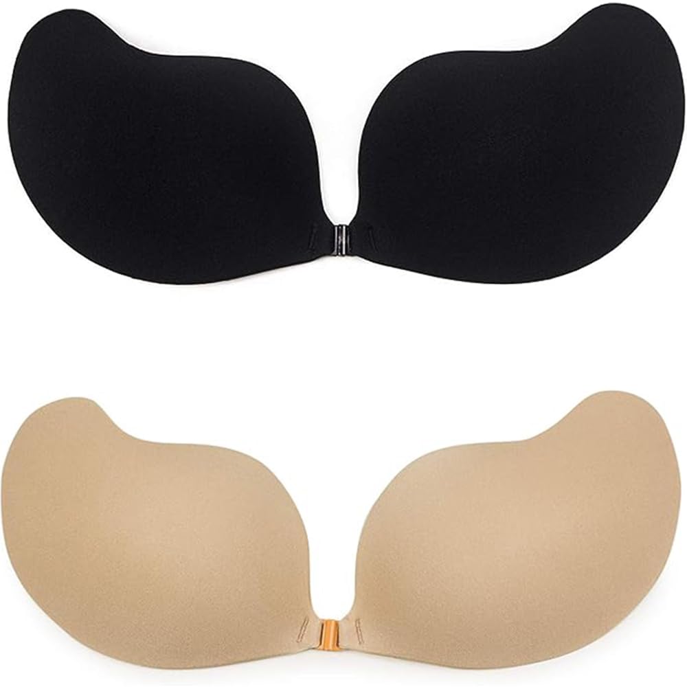 Women's Strapless Self Adhesive Reusable Padded Invisible Sticky Push Up Bra for Backless Dress