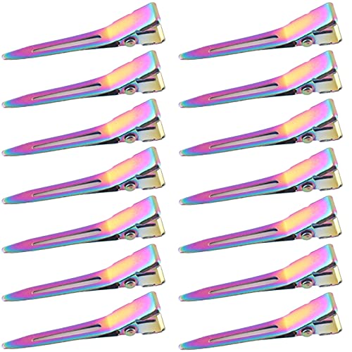 B.Y Elements 1.75 Inches Rainbow Single Prong Hair Clips without Teeth, Alligator Clips Hair, Hair Clips Metal, Pin Curl Clips for Hair (25 Pack)