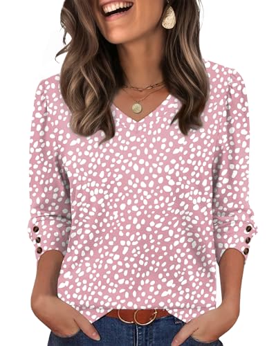 xieerduo womens 34 sleeve tops with buttons v-neck summer outfits casual blouses shirts beach vacation fall clothes 2025