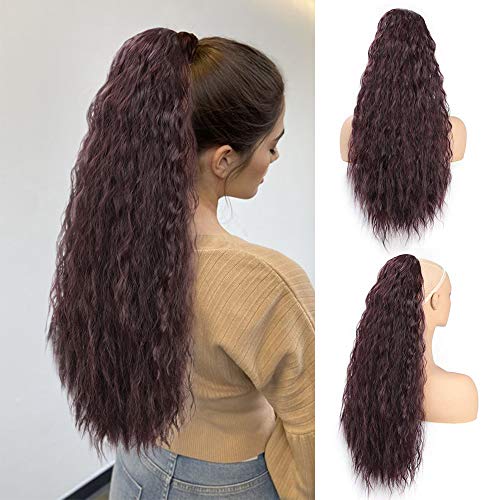 AISI BEAUTY Long Curly Drawstring Ponytails Extension for Black Women 22 inch Kinky Straight Ponytail Hair Piece Clip on Wavy Ponytail(99J)