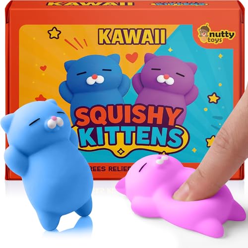 Image of Nutty Toys Squishy Cat Set - 2 inch Soft Silicone Kawaii Kitties, Top Stress Relief Toy 2026 Unique Gifts for Teens Kids Women Men Adults Best Teenage Girls Teen Boy Tween Valentines Day, Easter Gift Idea