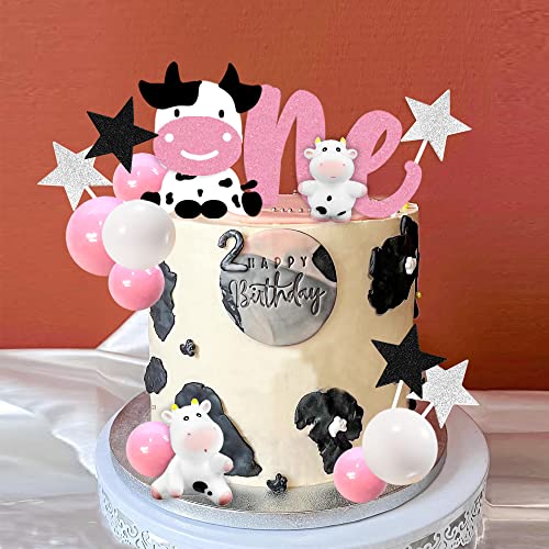 Cow Cake Topper Farm Cake Topper With Cow Miniature Figurines Wheats Animal Birthday Party Cow Cake Decorations Baby Shower Cow Themed Birthday Party Supplies For Girl (Cow) #TOP3