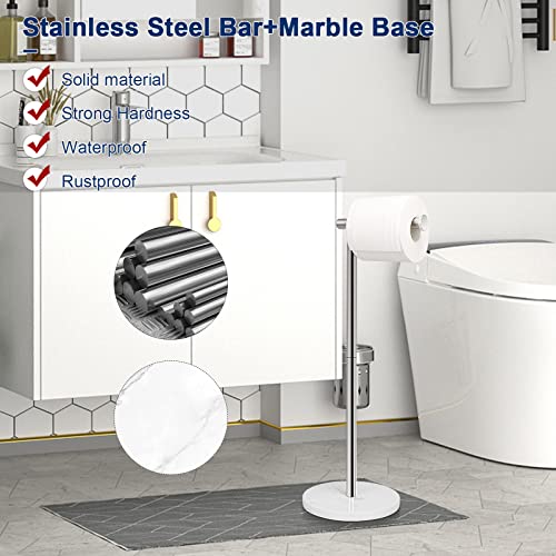 Nearmoon Bath Toilet Paper Holder Stand- Modern Tissue Roll Holder Freestanding With Balanced Base, Rustproof Toilet Roll Holder For Bathroom/Kitchen Countertop (Chrome Finish, Marble Base) #TOP4