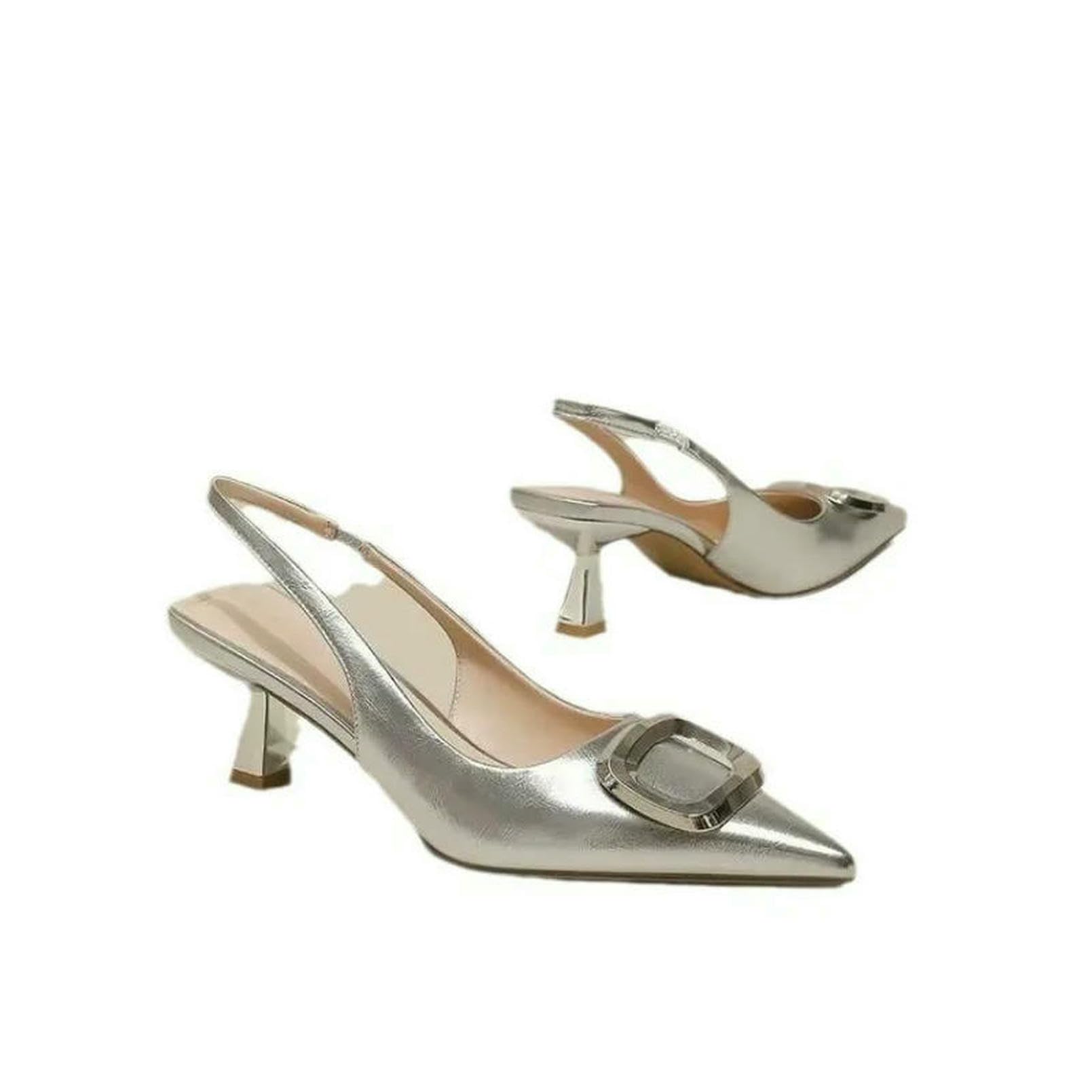 Sandali Donna estive Slingback Shoes Fashion Spring Ladies Teli Alti Tacchi Medici Eleganti Punta di Piedi su Muli Sandalo-cremoso-bianco-37