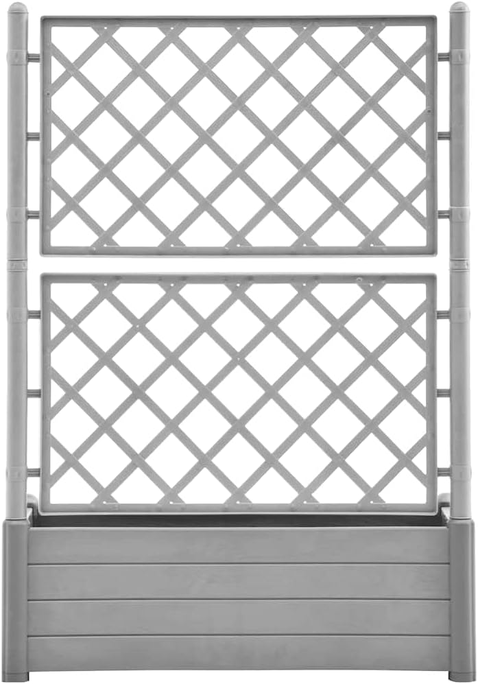 vidaXL Raised Garden Bed, Planter Box with Trellis, Raised Garden Bed for Indoor Outdoor Climbing Vegetable Plant, Plant Pot, PP Stone Gray