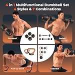 FEIERDUN Adjustable Dumbbells, 20lbs/30lbs//45lbs/70lbs/90lbs Free Weight Set with Connector, 4 in1 Dumbbells Set Used as Barbell, Kettlebells, Push up Stand, Fitness Exercises for Home Gym Suitable Men/Women