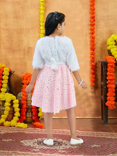 Image of Aarika Girls Turquoise Colour Foil Print Winter Woolen Frock