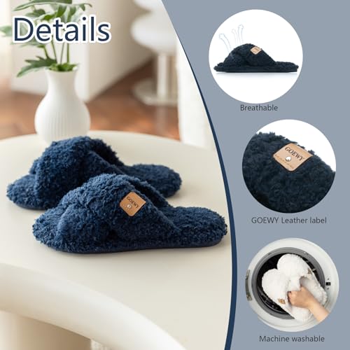 Image of GOEWY Fuzzy Open Toe Slippers for Women Cozy Memory Foam House Shoes Indoor