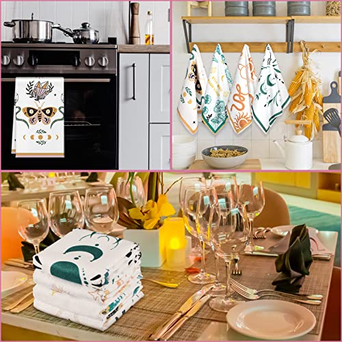 Kinlop 4 Pieces Kitchen Towels Gift Star Mushroom Moon Boho Witchy Cute Dish Towels Ultra Absorbent Drying Cloth Tea Towels Kitchen Hand Towels Farmhouse Soft Dishcloths Coffee Tea Bar Hand Towels #TOP5