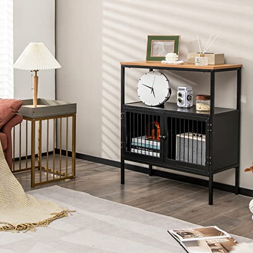 Loko Modern Buffet Sideboard Storage Cabinet With Heavy-Duty Metal Frame And Open Shelf, Multifunctional Coffee Bar Table For Home, Cafe, Natural & Black, 31.5 X 14 X 35.5 Inches #TOP3