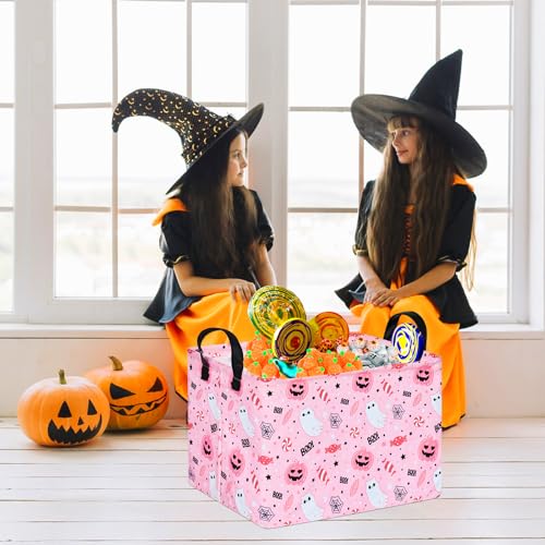 Image of MAIZMZ Halloween Storage Basket Pumpkin Ghost Gift Basket for Kids Foldable Toy Box Waterproof Organizer Bin Laundry Nursery Hamper for Home Office Dorm Closet Shelf