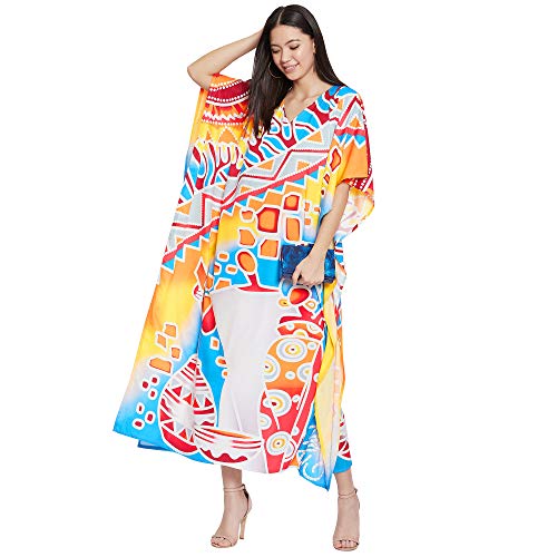 Image of Oussum Women Polyester Casual Long Plus Size Beach Caftan Cover Up Maxi Dress 1X-3X Summer Kaftan Dresses for Women