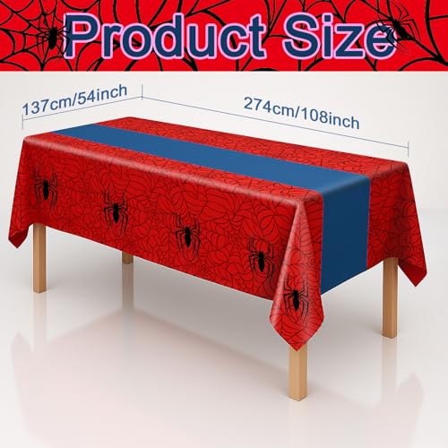 Image of 3-Pack Spider Theme Tablecloths - 54x108 Inch Disposable Plastic Table Covers for Birthday & Halloween Parties, Red & Blue Web Design Decorations for Little Ones, Adults, Indoor /Outdoor Event
