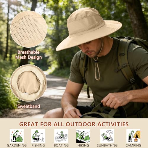 Image of ZOORON Sun Hats for Men Women Fishing Hat with Neck Flap,UPF 50+ Sun Hat Waterproof Wide Brim Bucket Hats for Safari Hiking