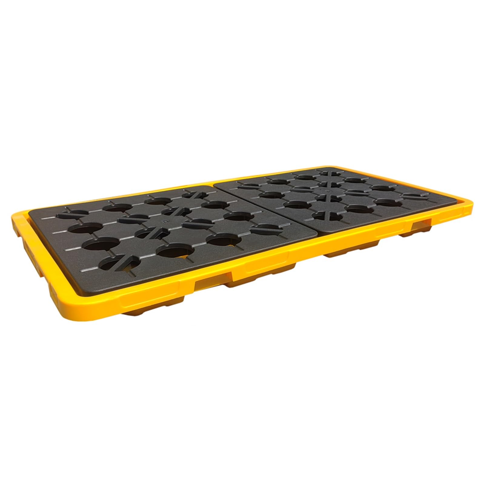 GYEQXKT Spill-Proof Yellow & Black Oil Tank Tray - Stackable Polyethylene Spill Containment Pallet, Leakproof Anti-Skid Platform for Oil Drums & Paint Storage