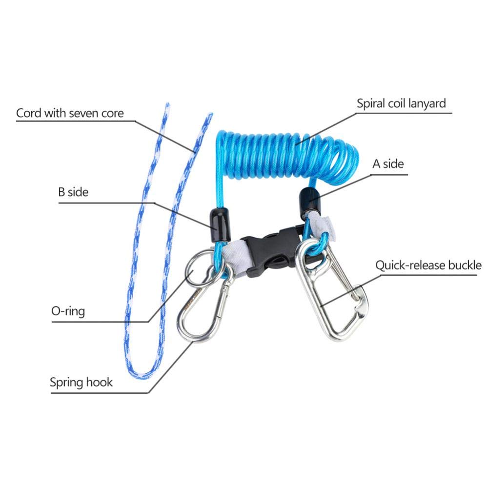 Keenso Cuerda Elástico para Buceo, Conjunto Estirado, Enganche Metálico y Mosquetón(Azul)