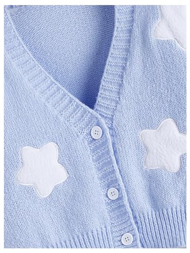 SweatyRocks Women's Cardigan Cartoon Long Sleeve Button Down V Neck Drop Shoulder Cropped Sweater Tops4