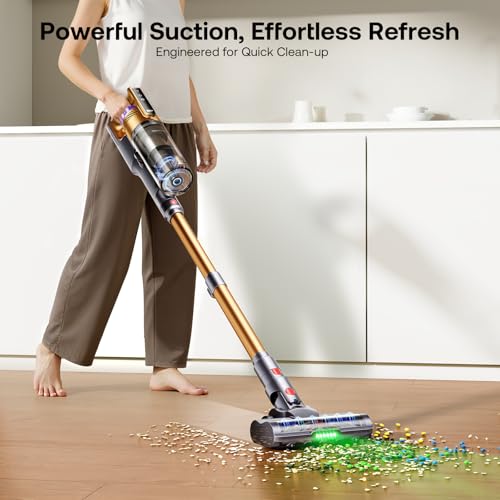Image of Trucozie Cordless Vacuum Cleaner, Self-Standing Lightweight Stick Vacuum with 50 mins Runtime, Powerful Suction, Anti-Tangle Wireless Vacuum for Home, Hardwood Floor, Carpet, Pet Hair, Gold
