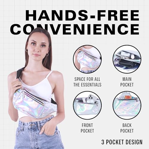 Image of Sojourner Holographic Rave Fanny Pack - Packs for Festival Women, Men | Cute Fashion Waist Bag Belt Bags (Silver)