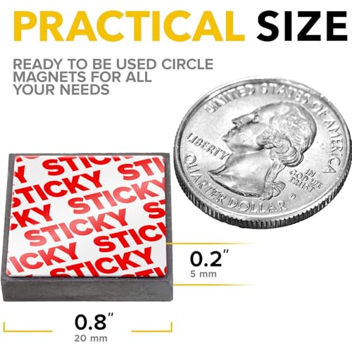 Image of Strong Ceramic Square Magnets With Adhesive Backing (0.8x0.2 inch /20x5mm, 48 pcs) - Heavy Duty Sticky Magnets, Non-Corrosive, Versatile For Home, Office, Workshop, Whiteboard, Fridge And Hobby Use
