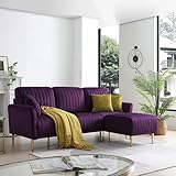 WILLIAMSPACE 78.7' Velvet Sectional Sofa Couch for Living Room, Modern Upholstered L-Shaped Sofa with Convertible Ottoman & Gold Legs & Pillows, Luxury Sofa Couch Furniture for Apartment (Purple)