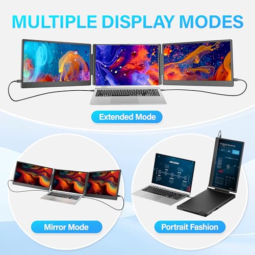 Image of Laptop Screen Extender, 14.2 inch FHD 1080P Triple Portable Monitor for Laptop with Smart Adjustment Button, USB-C /HDMI Plug and Play Monitor Extender for Wins /Mac /Android /Switch, Fit 13-17 inch Laptops
